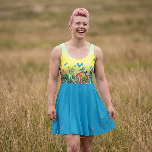 Sunny Day Wildflower Meadow Skater Dress | Floral Butterfly Print