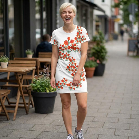 Floral California Poppies T-Shirt Dress