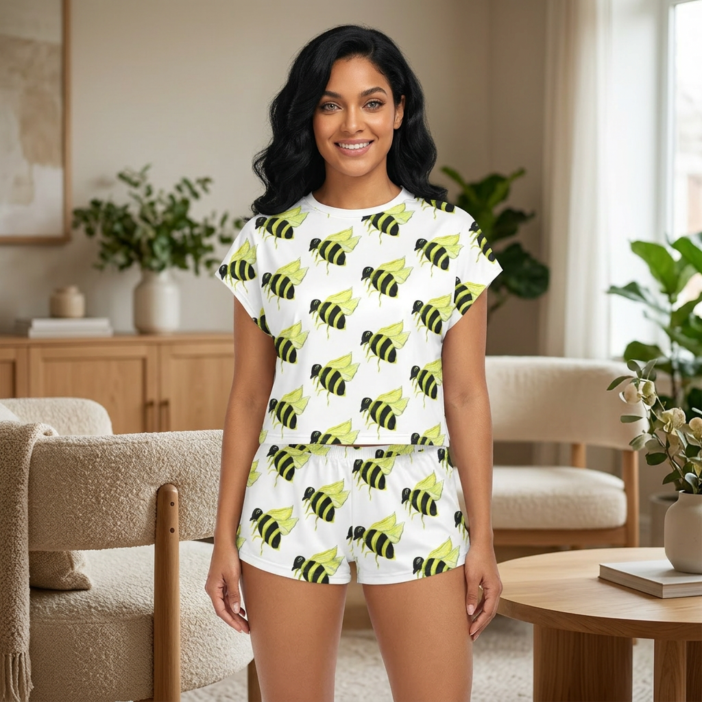 Bumble Bee Pattern Pajama Set | Short Sleepwear Set