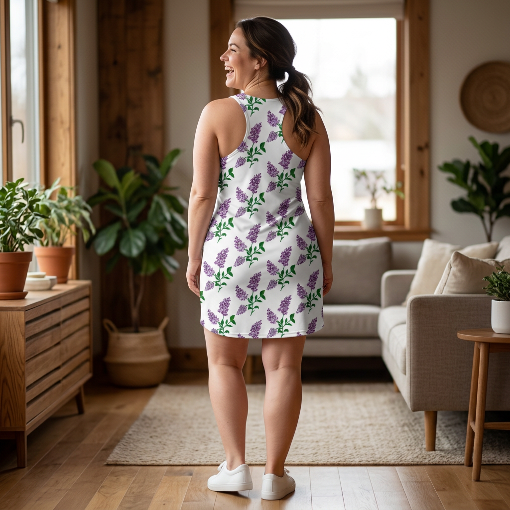Purple Lilac Floral Pattern Racerback Dress | All-Over Print