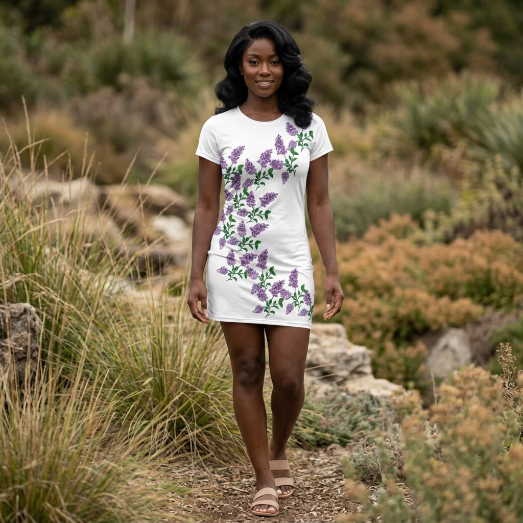 Purple Lilac T-Shirt Dress | Floral All-Over Print