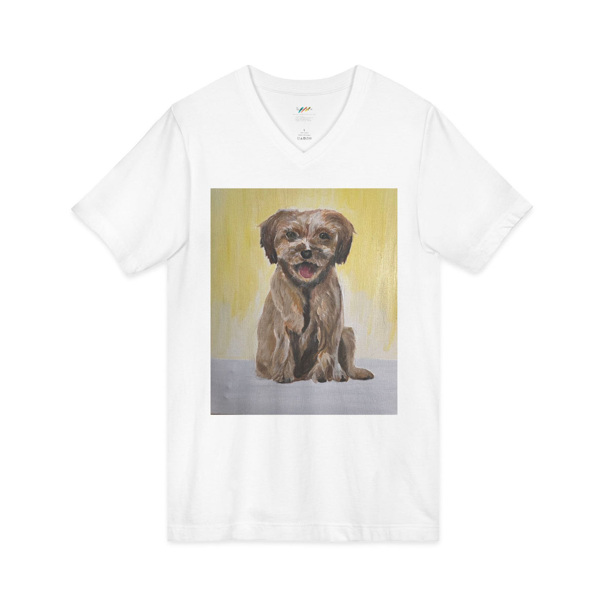 Smiling Puppy Portrait Tee | Cute Dog Artwork V-Neck Shirt