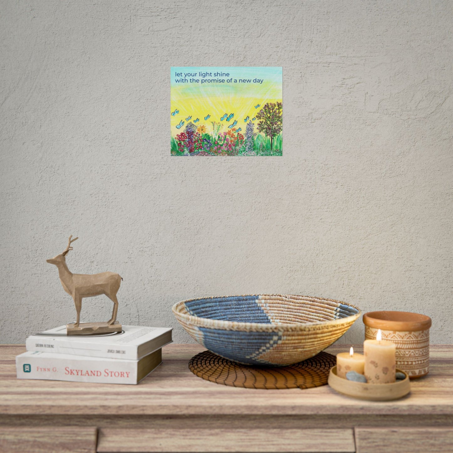 Let Your Light Shine Rolled Poster | Sunrise Garden Illustration, Inspirational Quote