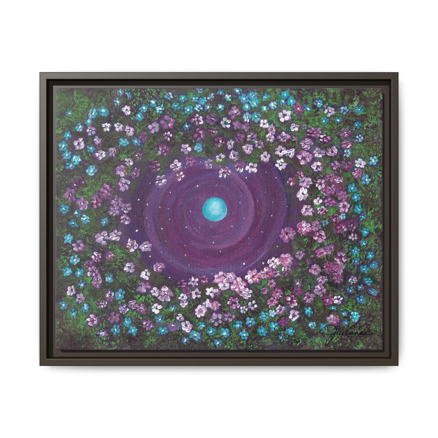 One World Floral Galaxy Painting Matte Canvas, Framed Wall Art | Earth Flower Garden