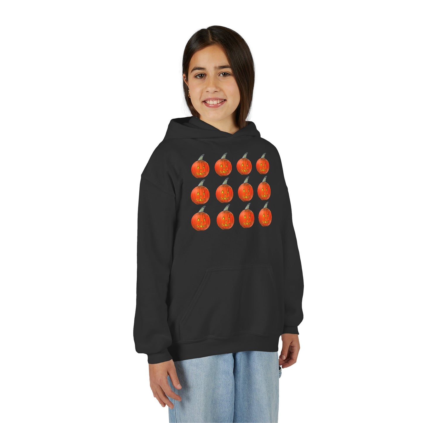 Pumpkin Pattern Hoodie | Kids Halloween Pumpkin Grid Sweatshirt