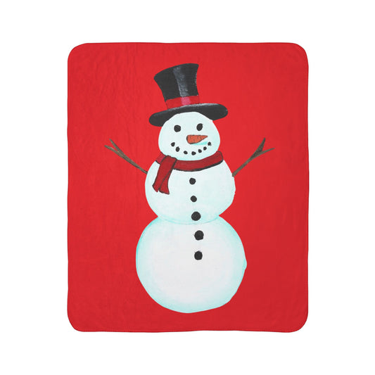 Cozy Snowman Fleece Sherpa Blanket, Winter Decor, Holiday Gift, Soft Throw for Cold Nights, Christmas Snuggly Blanket