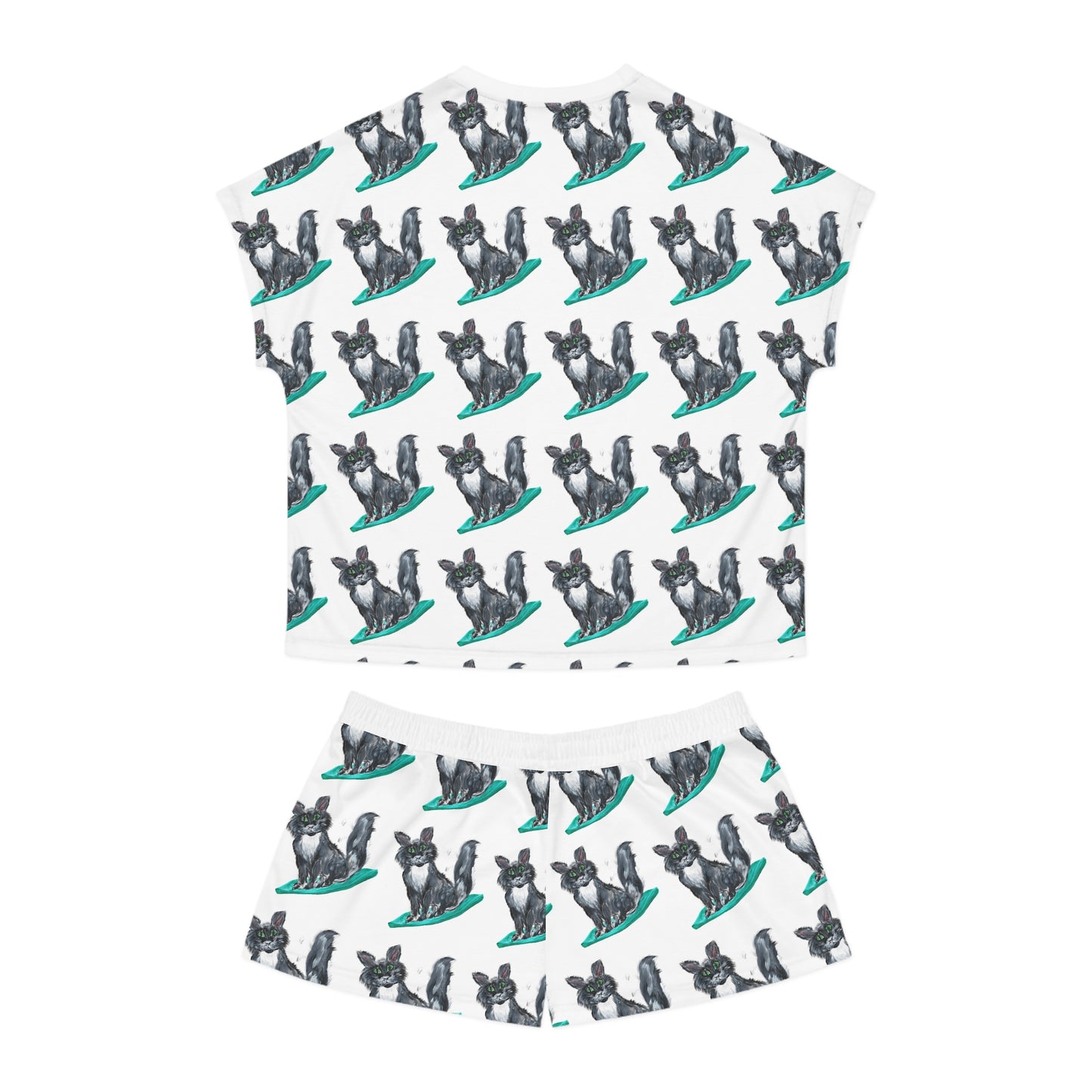 Green-Eyed Black Cat Pajama Set | Short Sleepwear