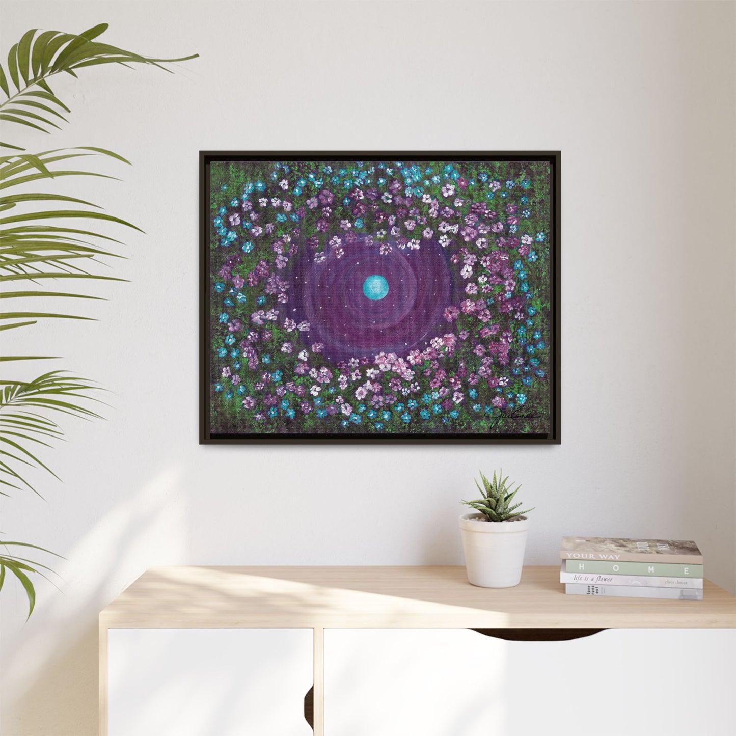 One World Floral Galaxy Painting Matte Canvas, Framed Wall Art | Earth Flower Garden