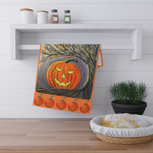 Jack-O'-Lantern Pumpkin Halloween Tea Towel | Spooky Pumpkin Kitchen Towel