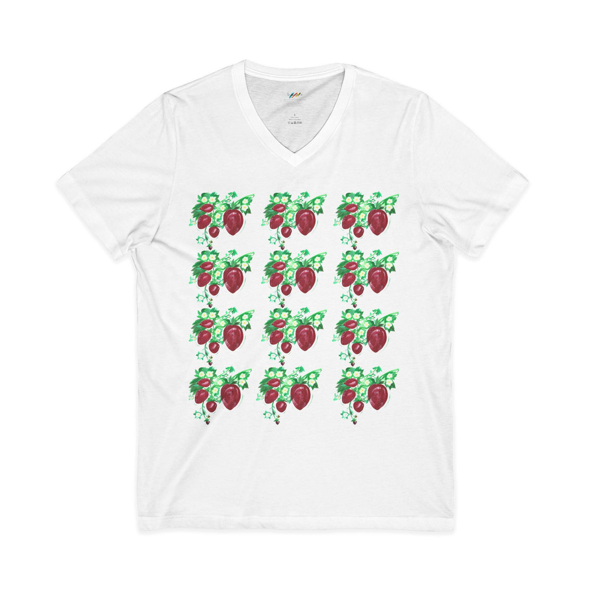 Strawberry Floral Pattern V-Neck T-Shirt