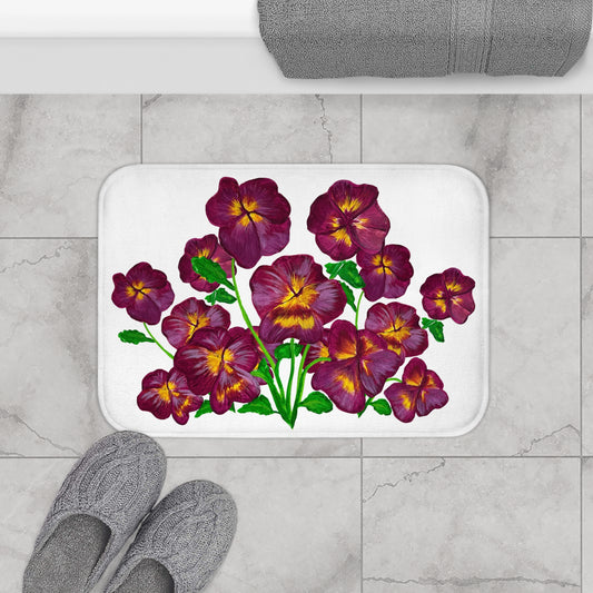 Bright Floral Bath Mat, Vibrant Yellow Bathroom Decor, Pansies Pattern Rug, Home Spa Essential, Gift for Her, Spring Decor