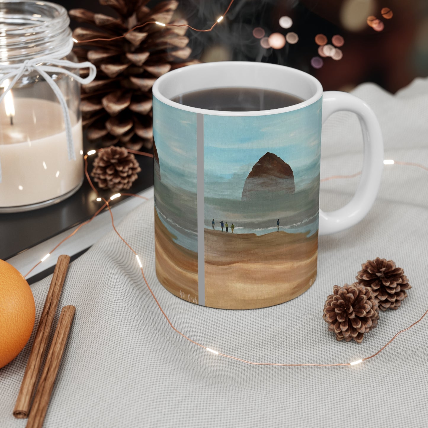 Cannon Beach Mug, 11oz - Haystack Rock Ceramic Cup for Nature Lovers, Oregon Coastal Gift, Coffee Mug Souvenir