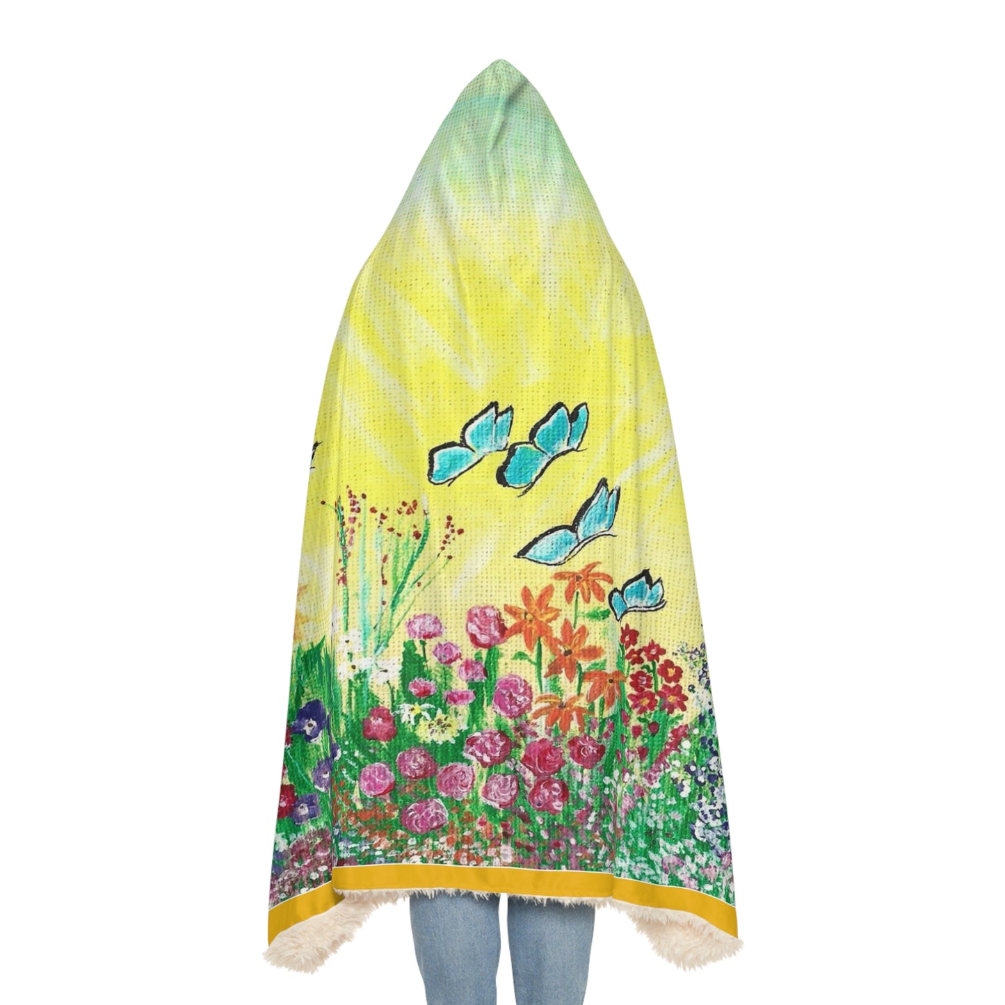 Butterfly Garden Snuggle Blanket | Floral Hooded Throw, Bright Yellow Meadow