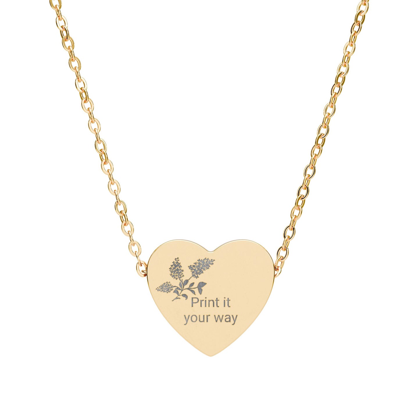 Floral Heart Engraving Necklace | Personalized Heart Pendant