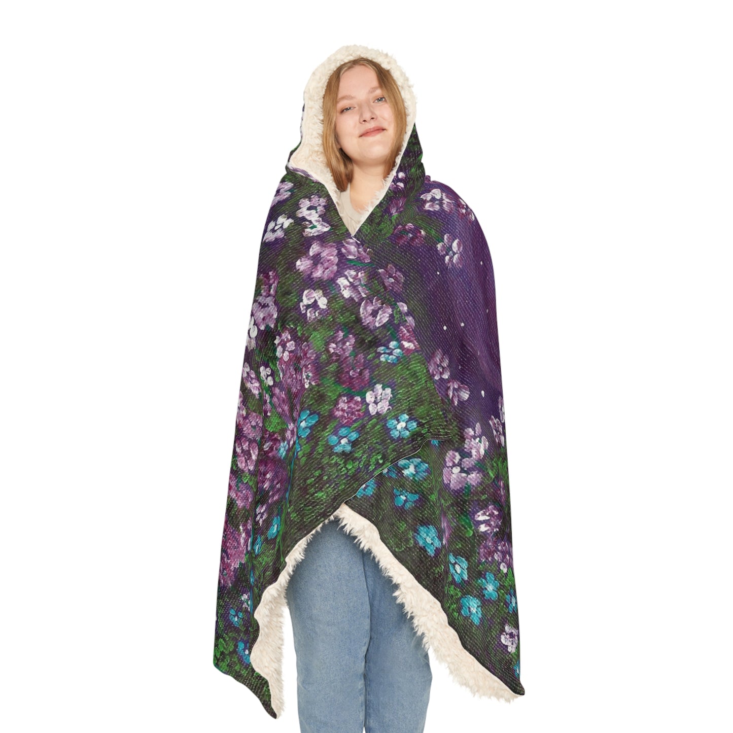 One World floral garden Earth Snuggle Blanket | Hooded throw, cozy planet print