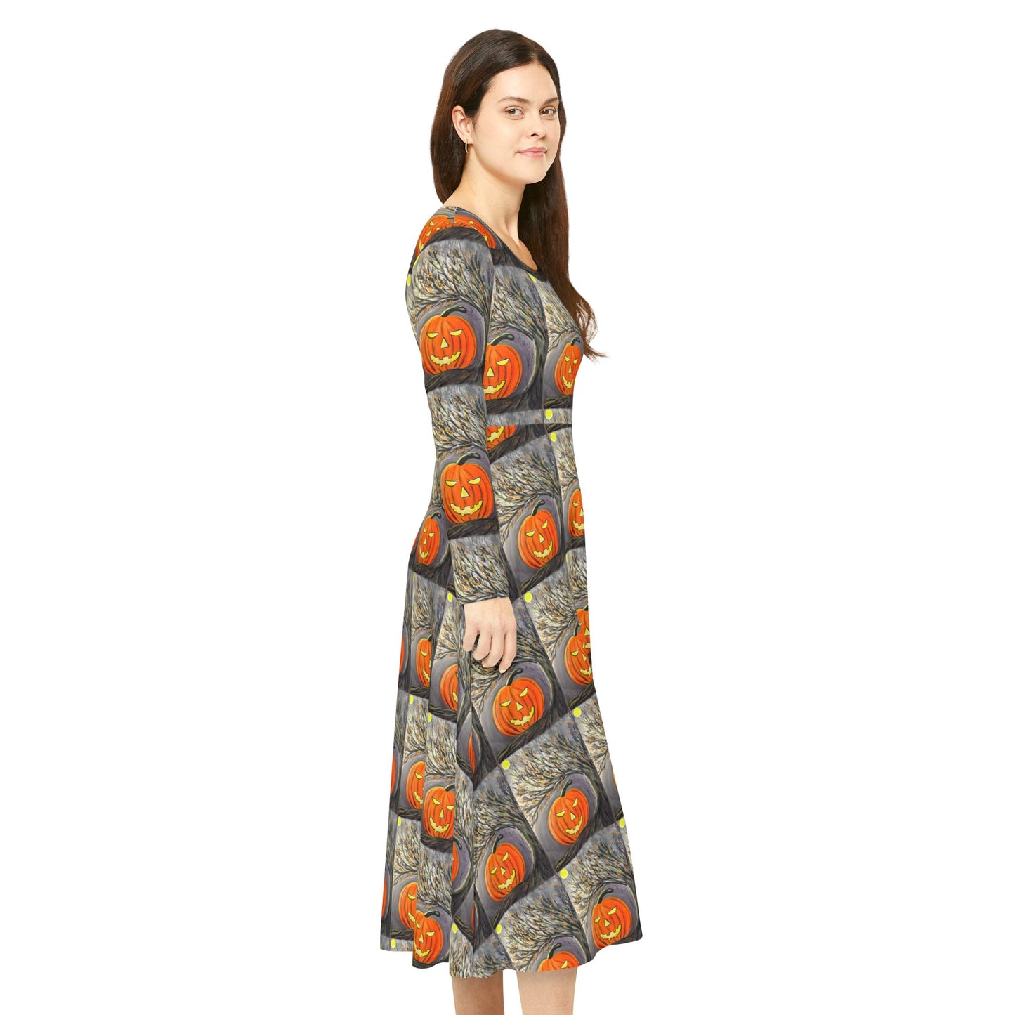 Jack-O'-Lantern Pattern Dress | Halloween Long Sleeve Dress