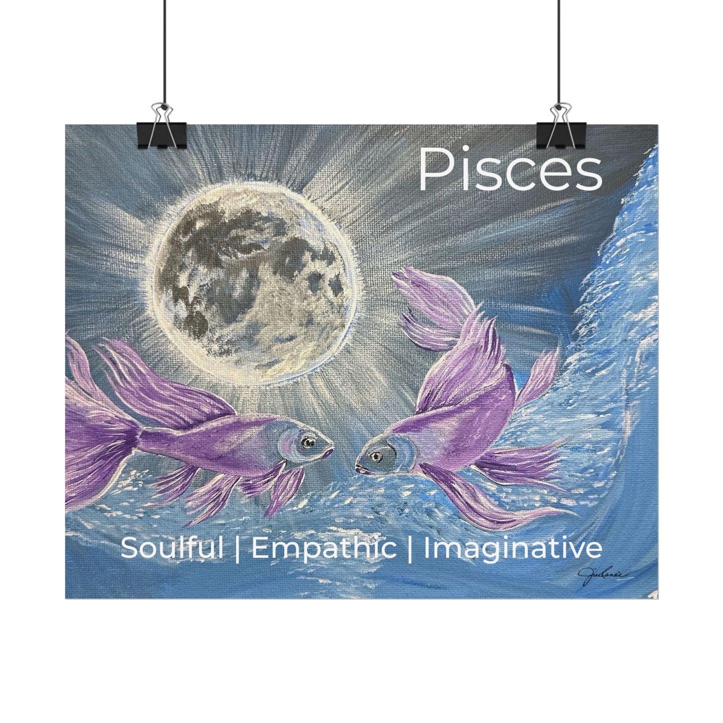 Pisces Purple Koi Moonlit Rolled Poster | Lunar Fish Wall Art