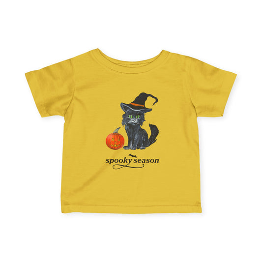 Black Witch Cat with Pumpkin Infant Tee | Spooky Season Halloween