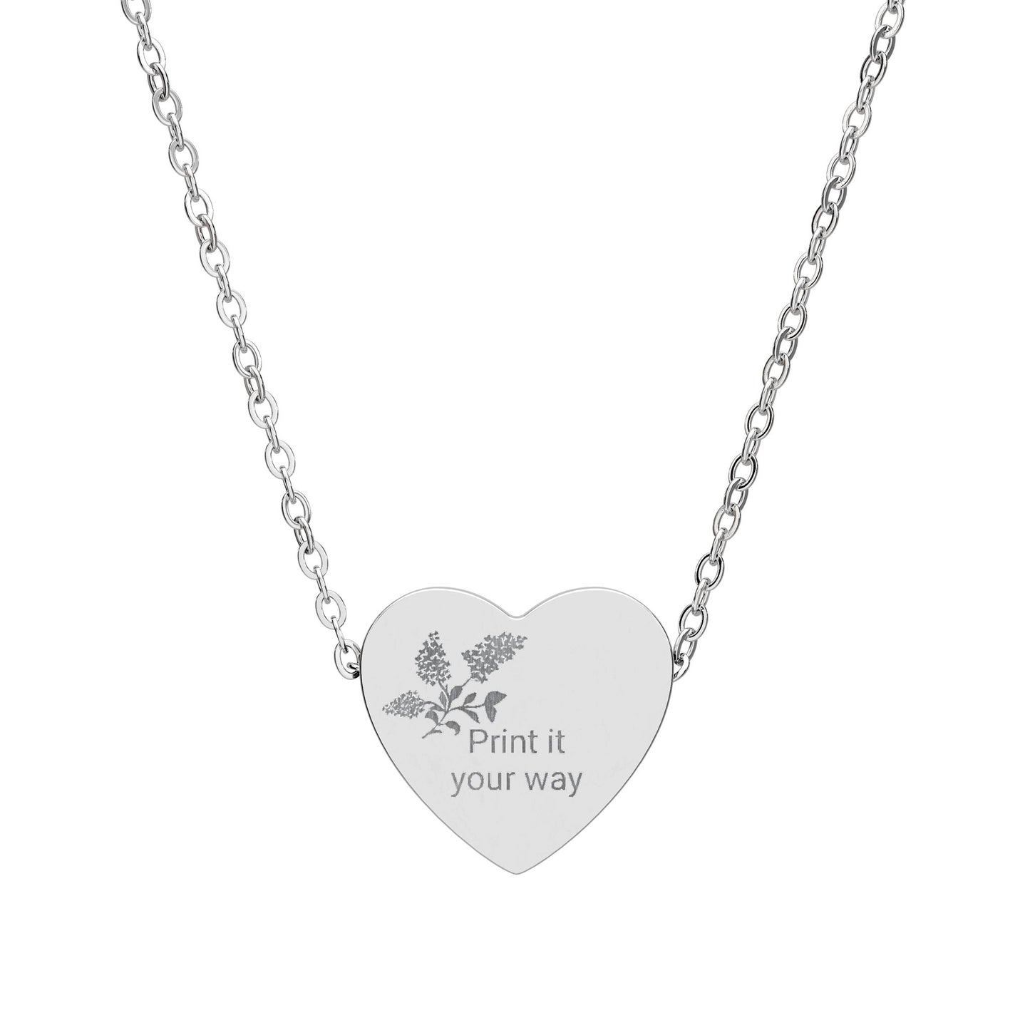 Floral Heart Engraving Necklace | Personalized Heart Pendant