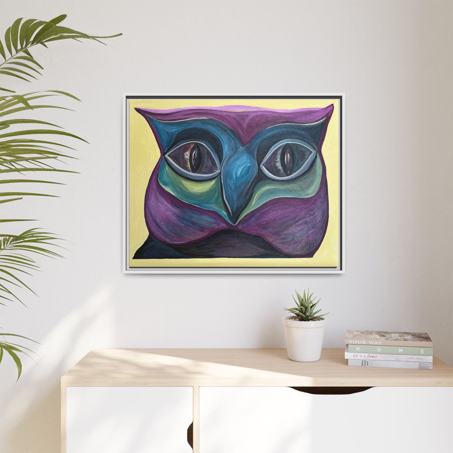 Abstract Colorful Owl Painting Matte Canvas, Framed | Modern Wall Art