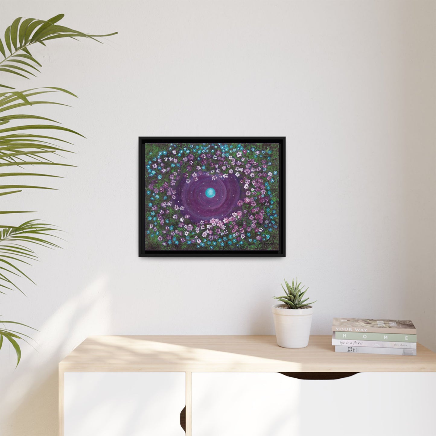 One World Floral Galaxy Painting Matte Canvas, Framed Wall Art | Earth Flower Garden