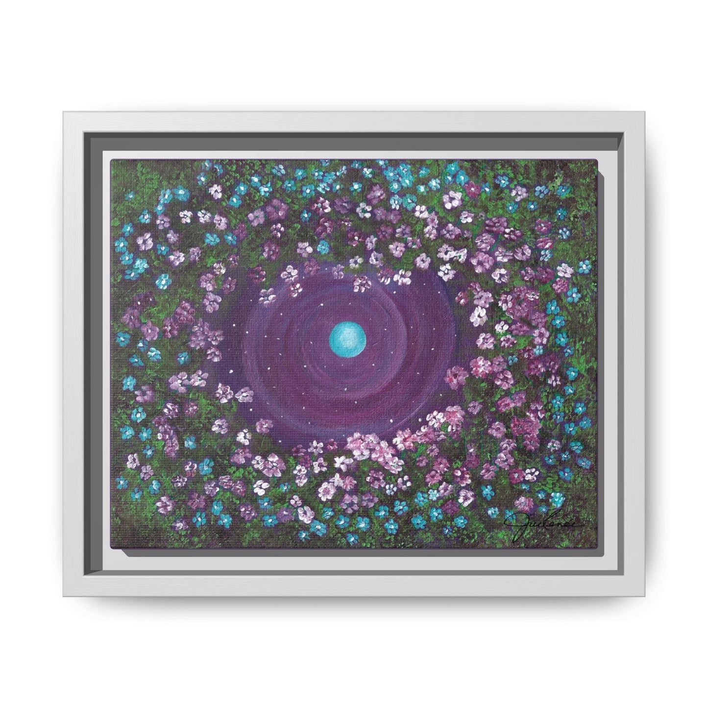 One World Floral Galaxy Painting Matte Canvas, Framed Wall Art | Earth Flower Garden