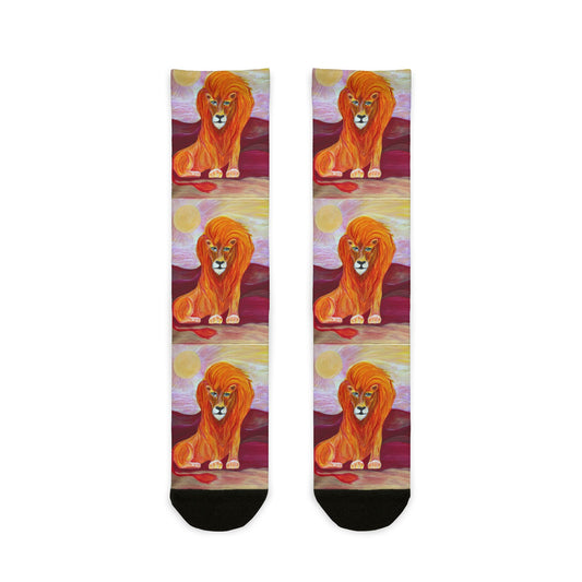Vibrant Lion, Leo the Lion,  Design Crew Socks | Animal Lover's Gift, Fun Fashion Socks, Unique Clothing, Sublimation Socks, Cozy
