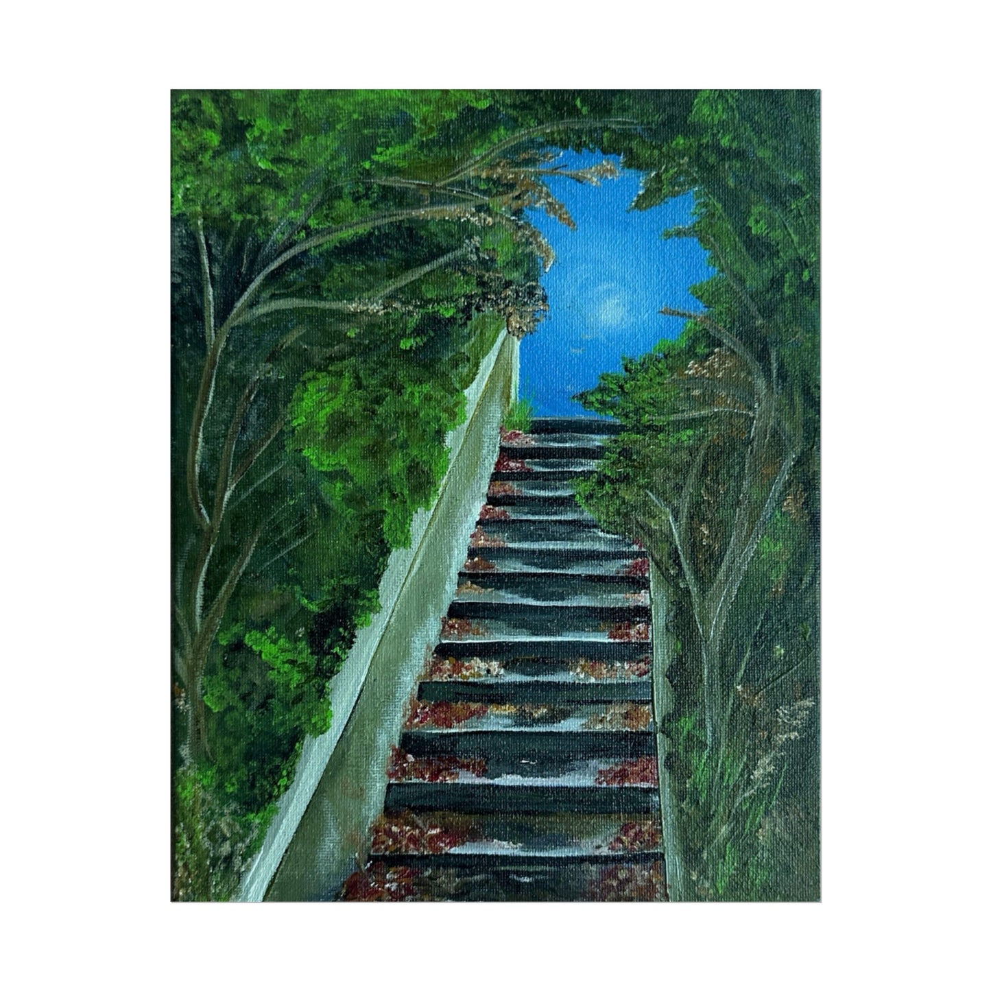 A Path from the Sea Poster | Forest Path Steps, Blue sky from original Acrylic on Canvas