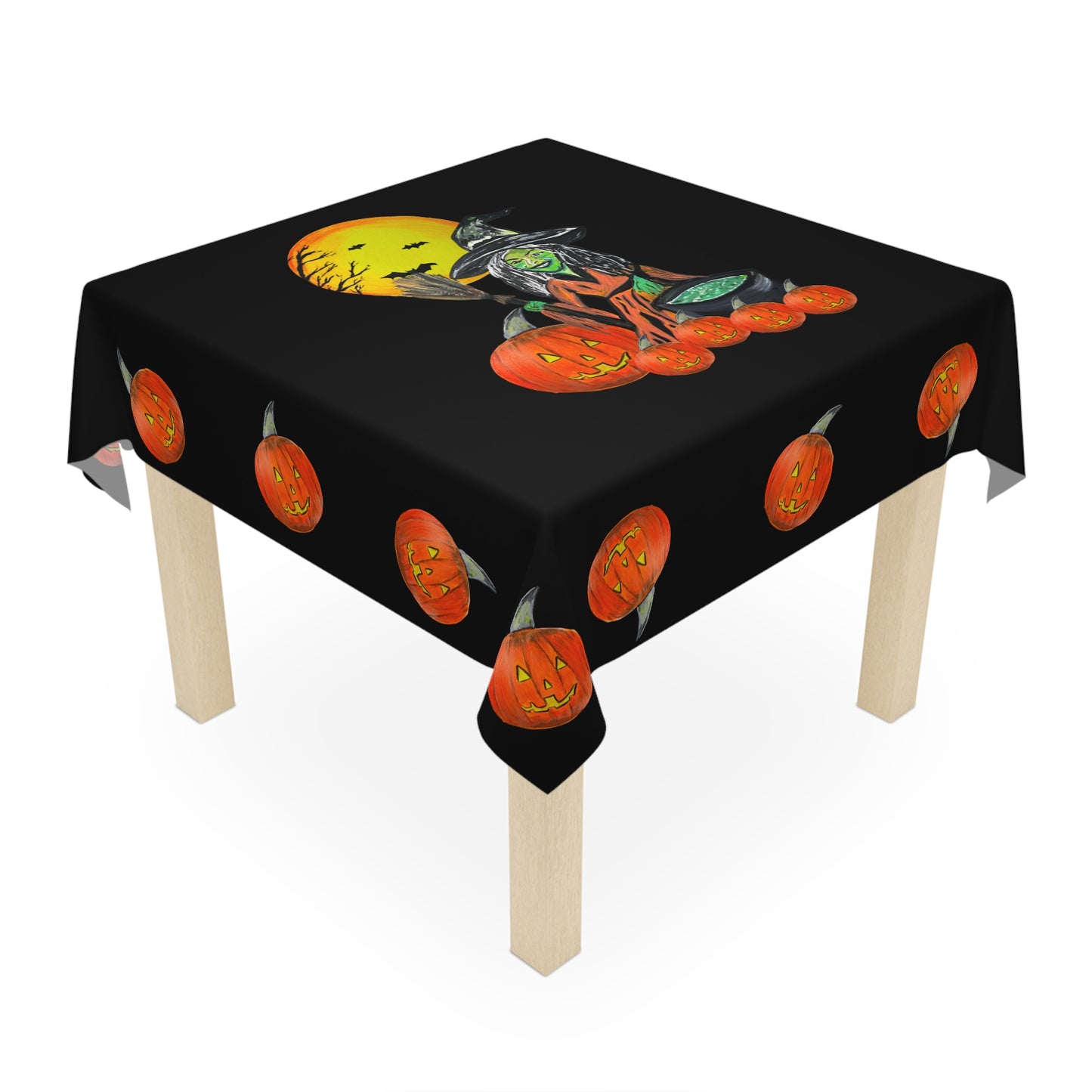 Halloween Tablecloth, Festive Fall Home Decor for Halloween Parties, Spooky Setting, Autumn Decoration, Witchy Jack'o'lantern