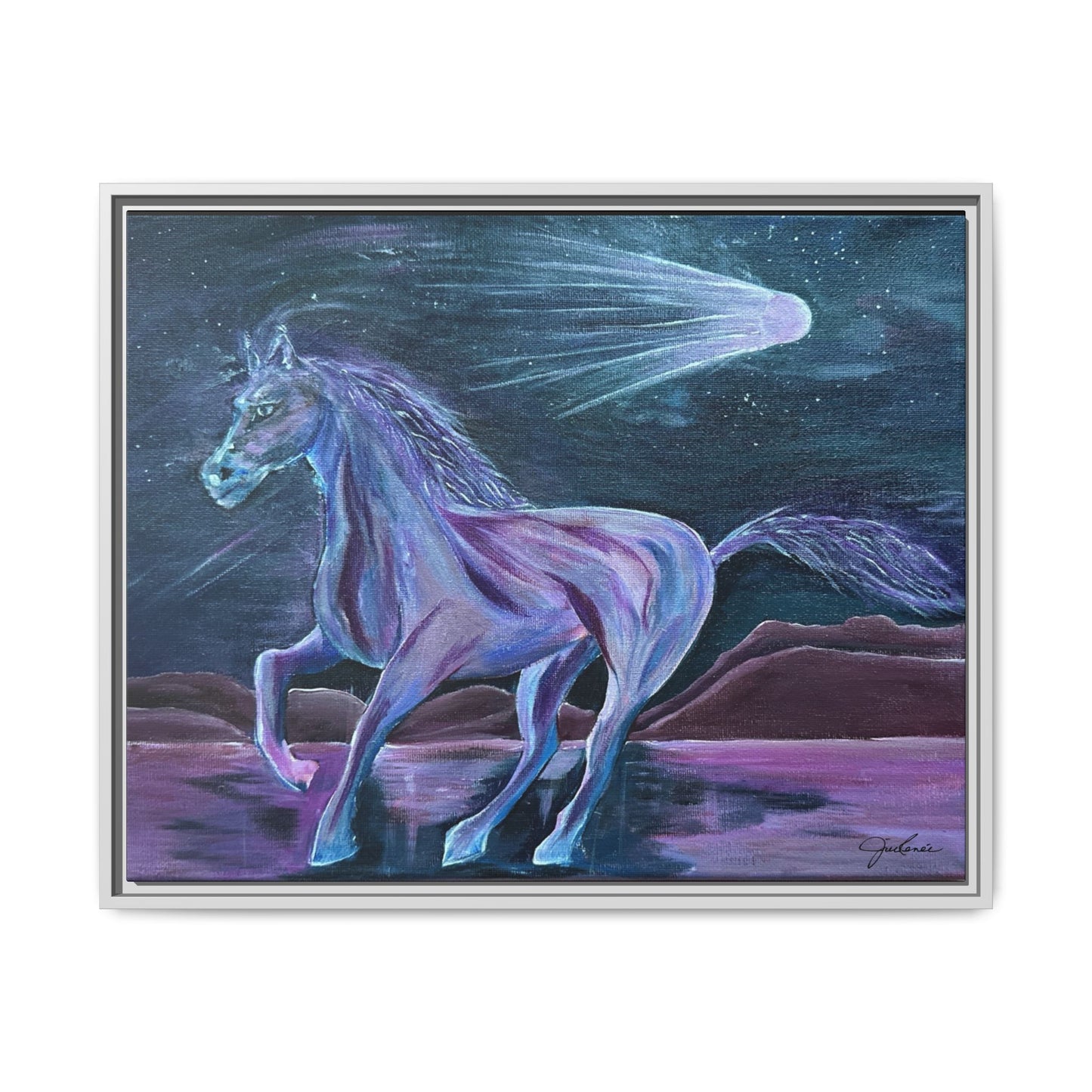 Canvas Print, Purple Horse and Comet, I Want To See You Glow, Framed Wall Art, Ethereal Art, Acrylic Art, Matte Canvas Print, Multi-color,