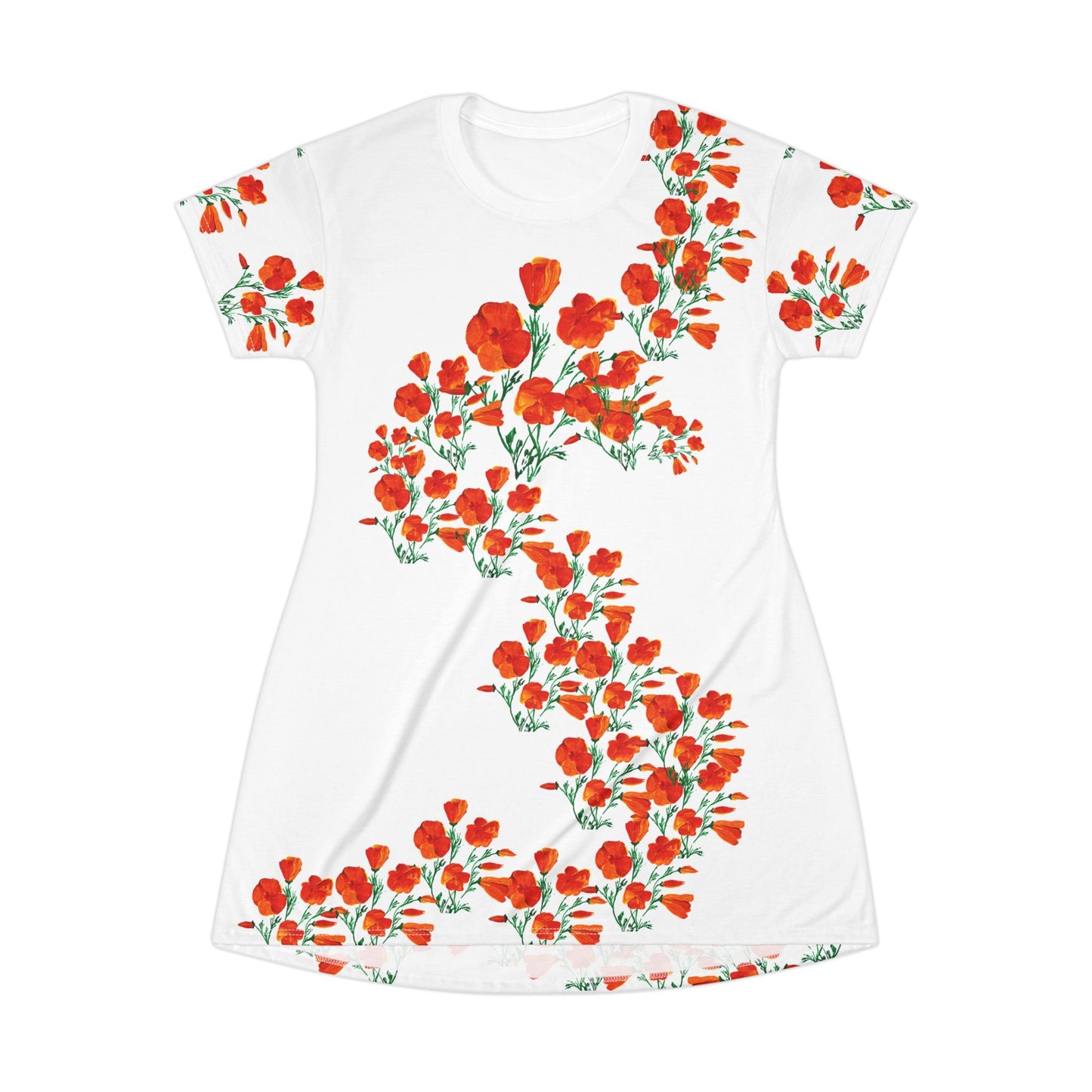 Floral California Poppies T-Shirt Dress
