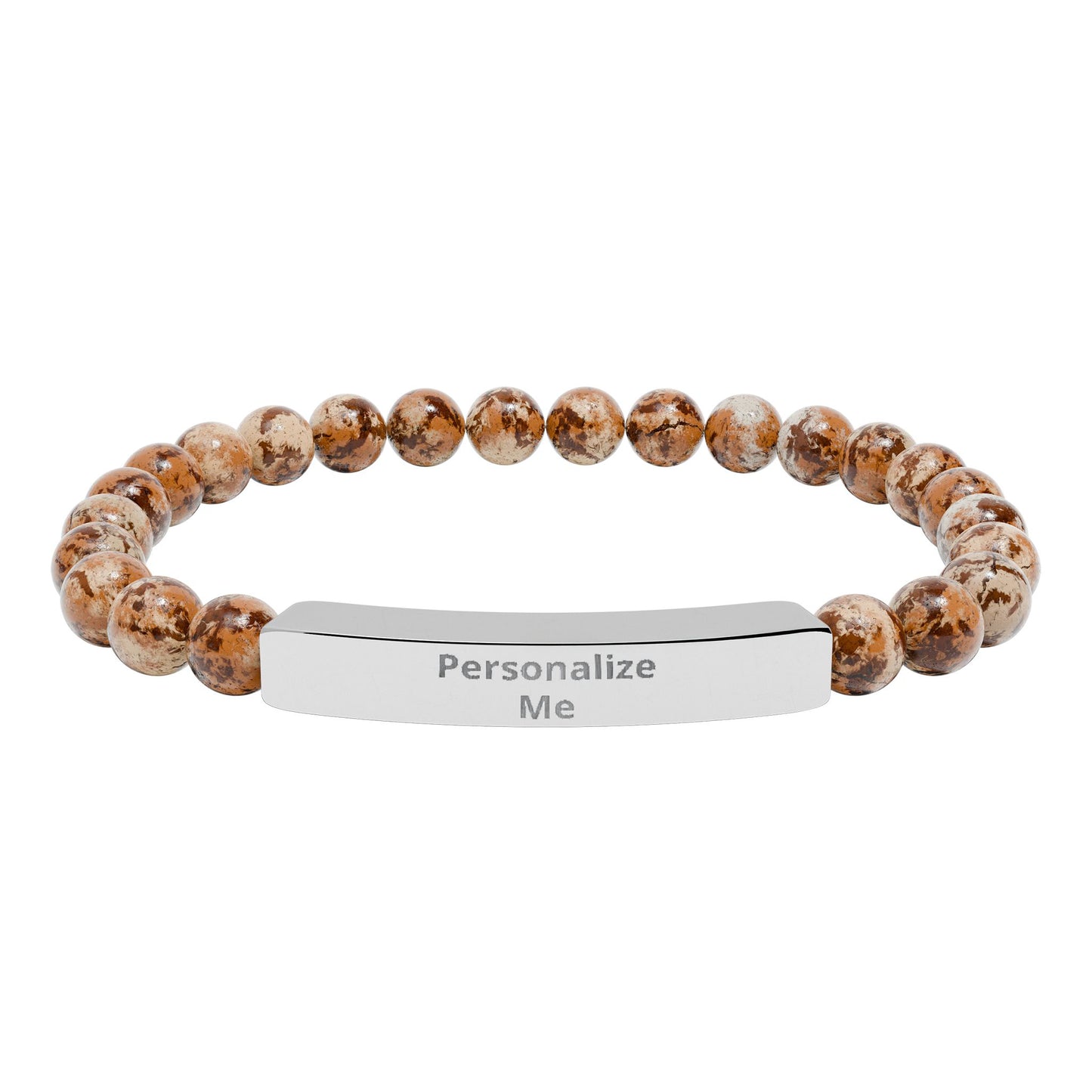 Engravable Natural Stone Bead Stretch Bracelet | Personalized Bar Bracelet