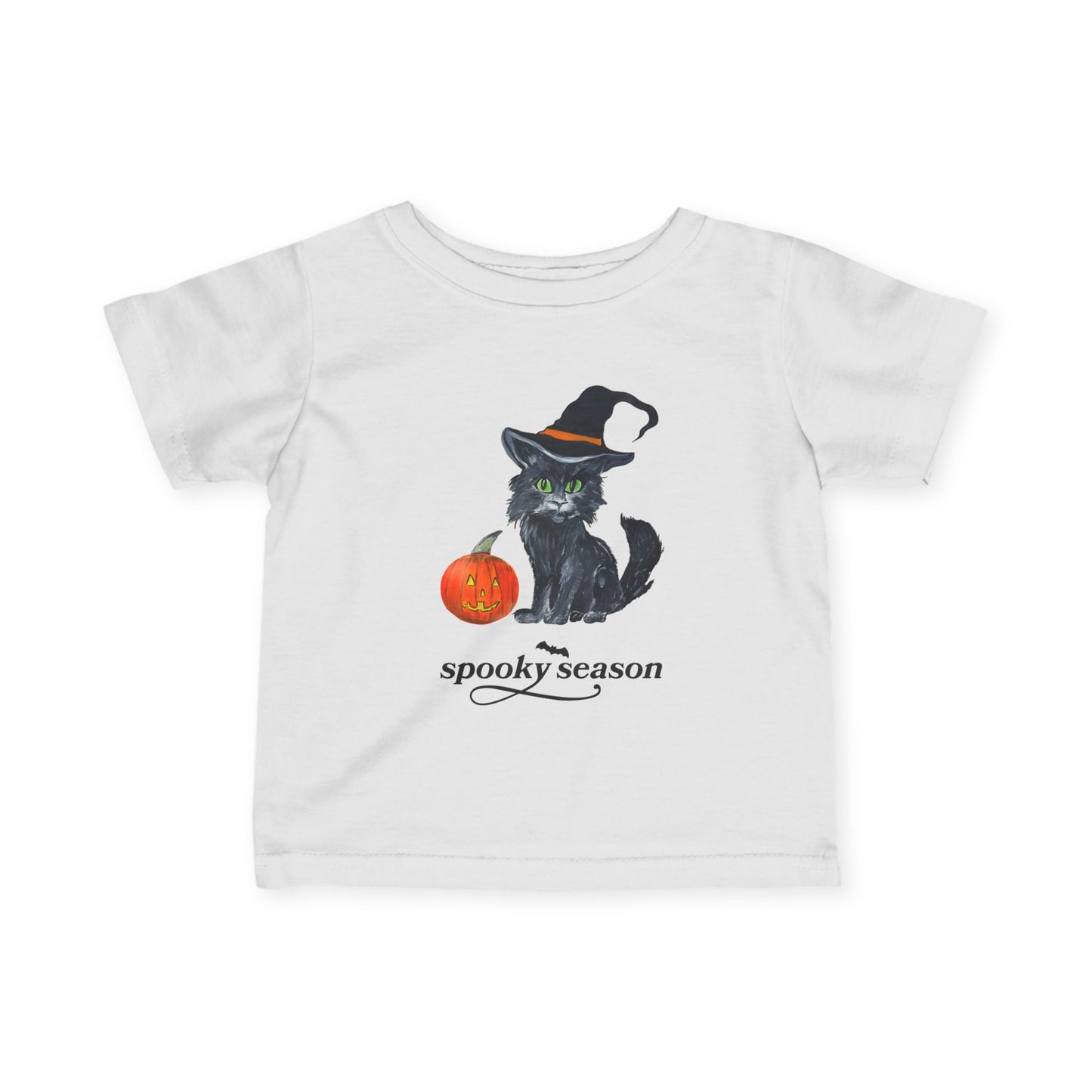 Black Witch Cat with Pumpkin Infant Tee | Spooky Season Halloween