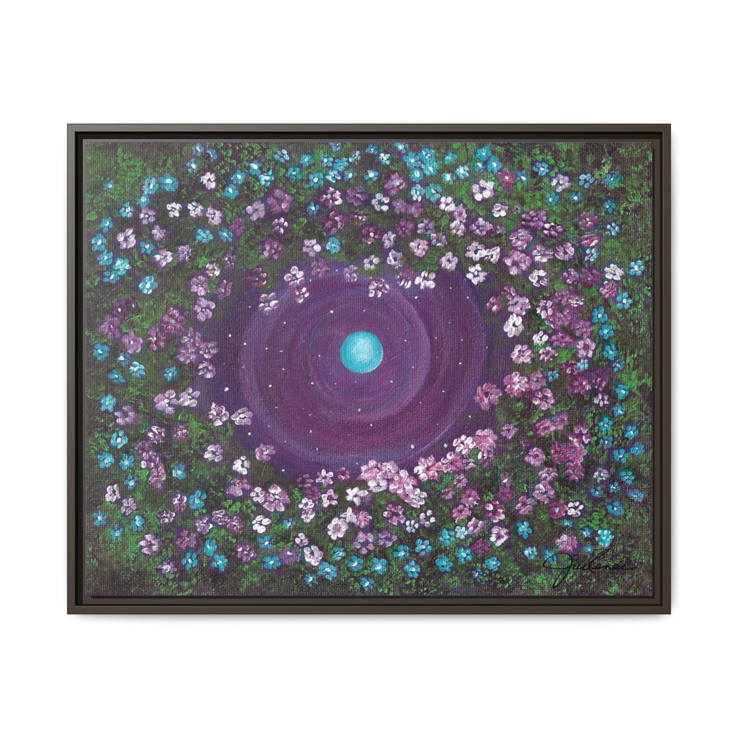 One World Floral Galaxy Painting Matte Canvas, Framed Wall Art | Earth Flower Garden