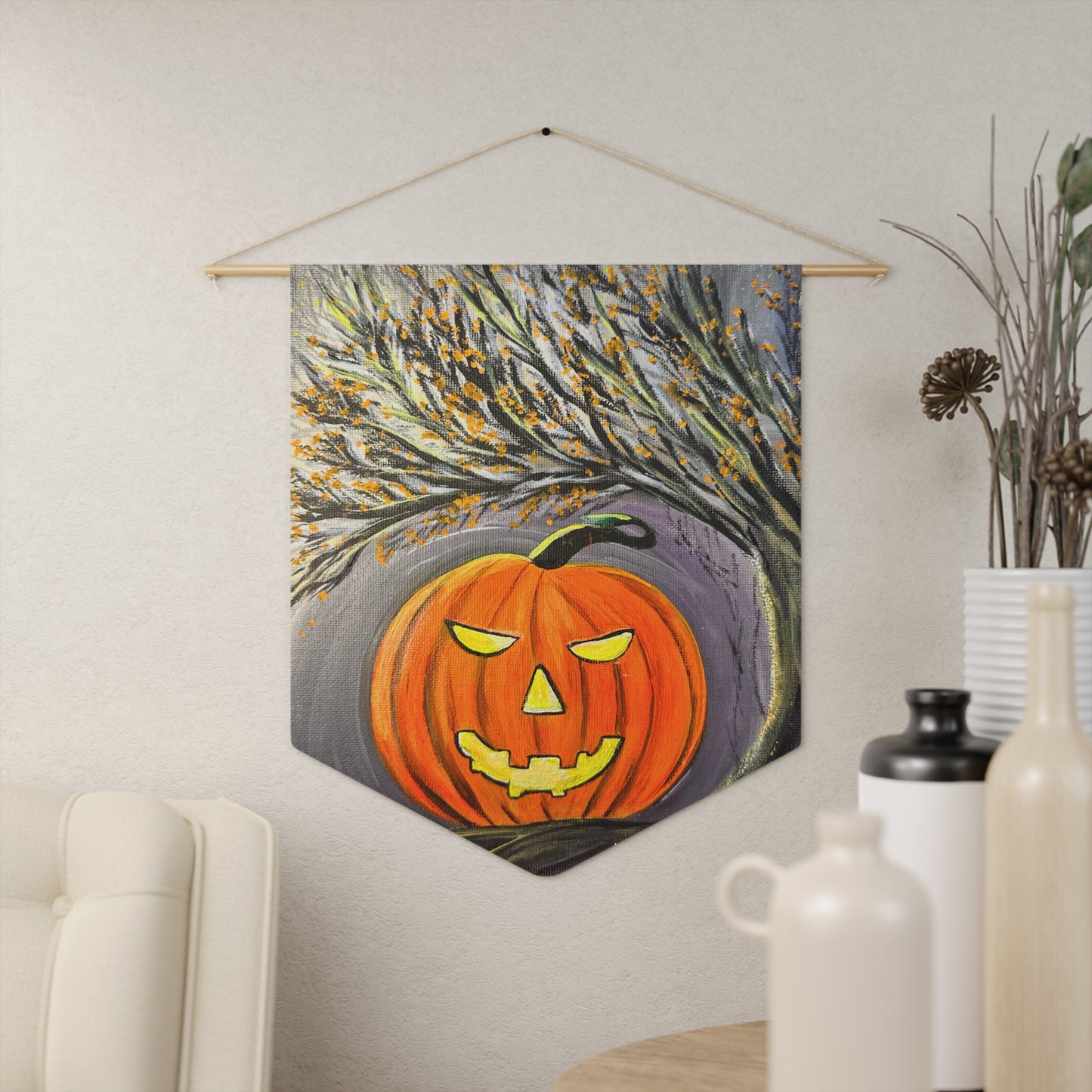 Jack-o'-Lantern Pumpkin Pennant | Halloween Décor, Spooky Tree Illustration