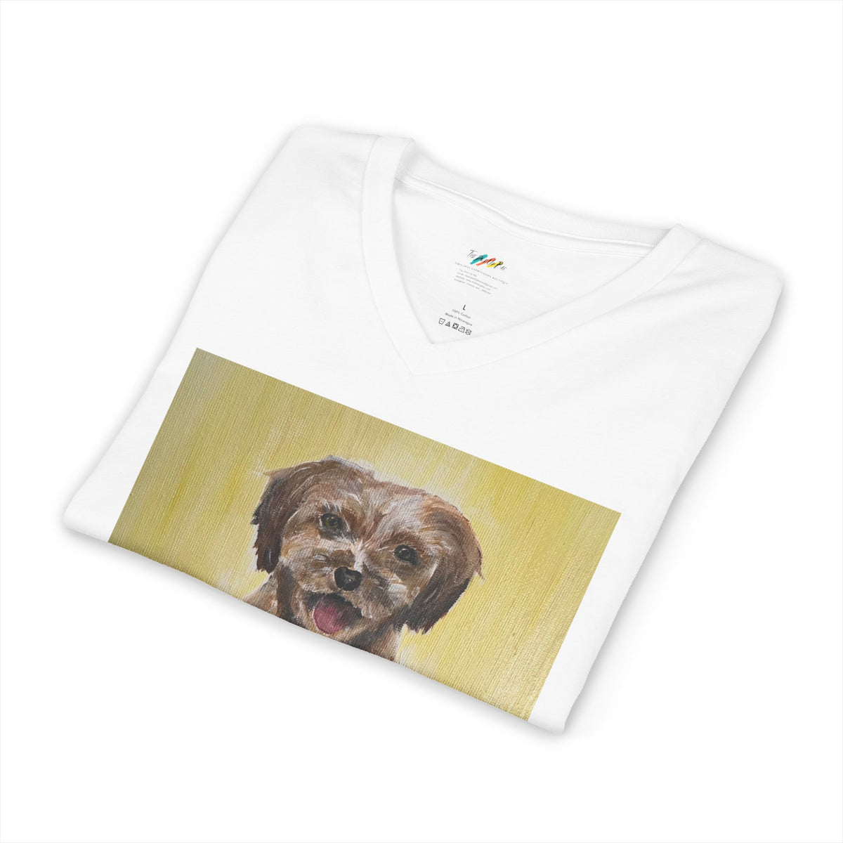 Smiling Puppy Portrait Tee | Cute Dog Artwork V-Neck Shirt
