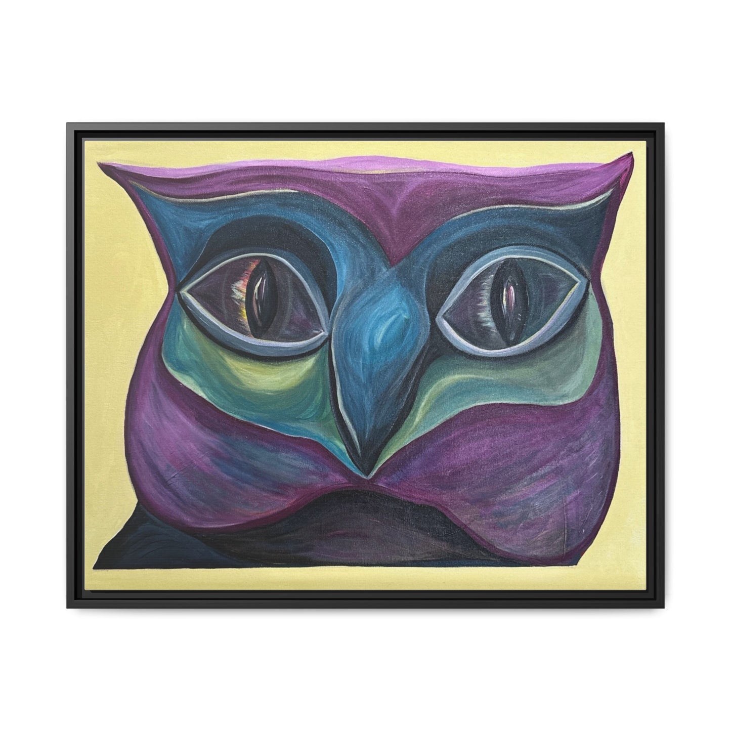 Abstract Colorful Owl Painting Matte Canvas, Framed | Modern Wall Art
