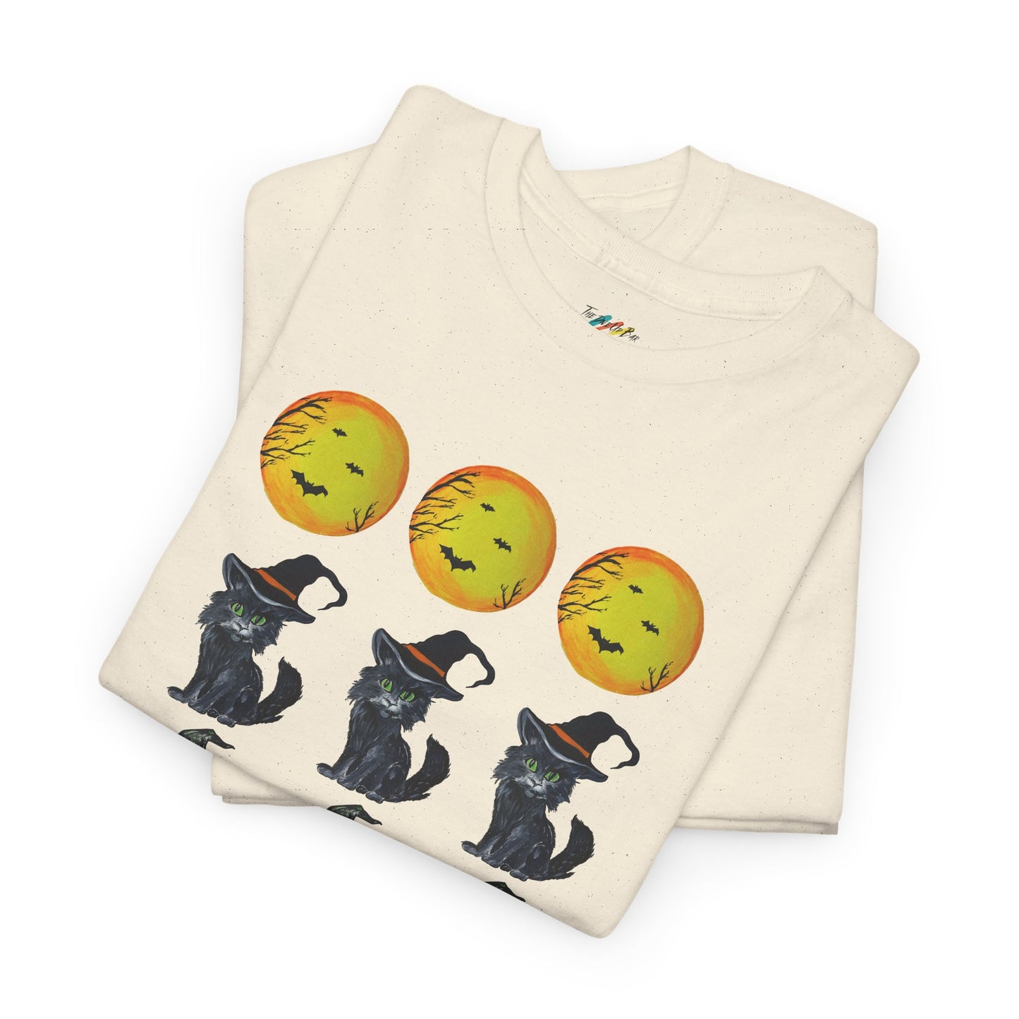 Halloween Moon Witch Kitten Tee, Cute Halloween Apparel, Unisex Shirt, Spooky Shirt, Halloween Graphic Tee, Halloween Gift