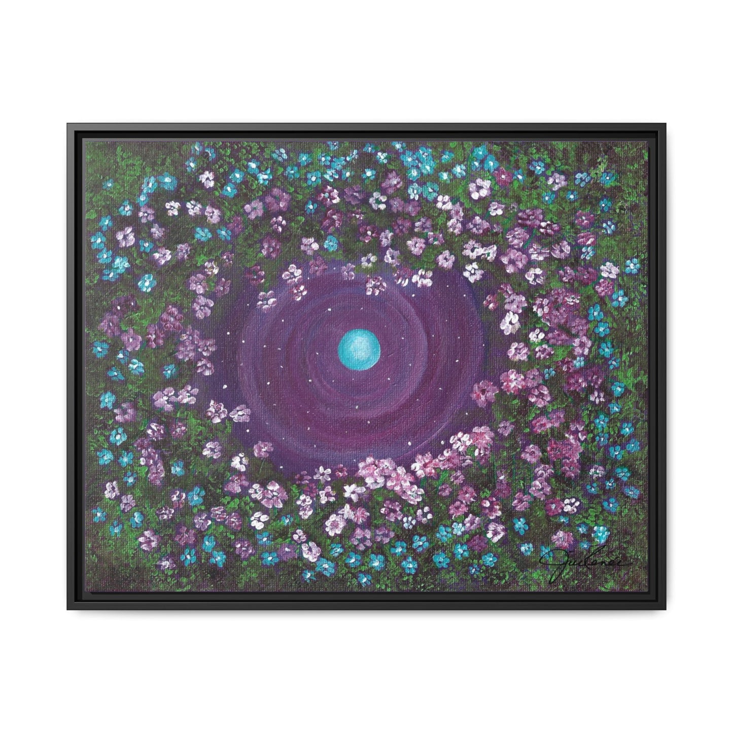One World Floral Galaxy Painting Matte Canvas, Framed Wall Art | Earth Flower Garden