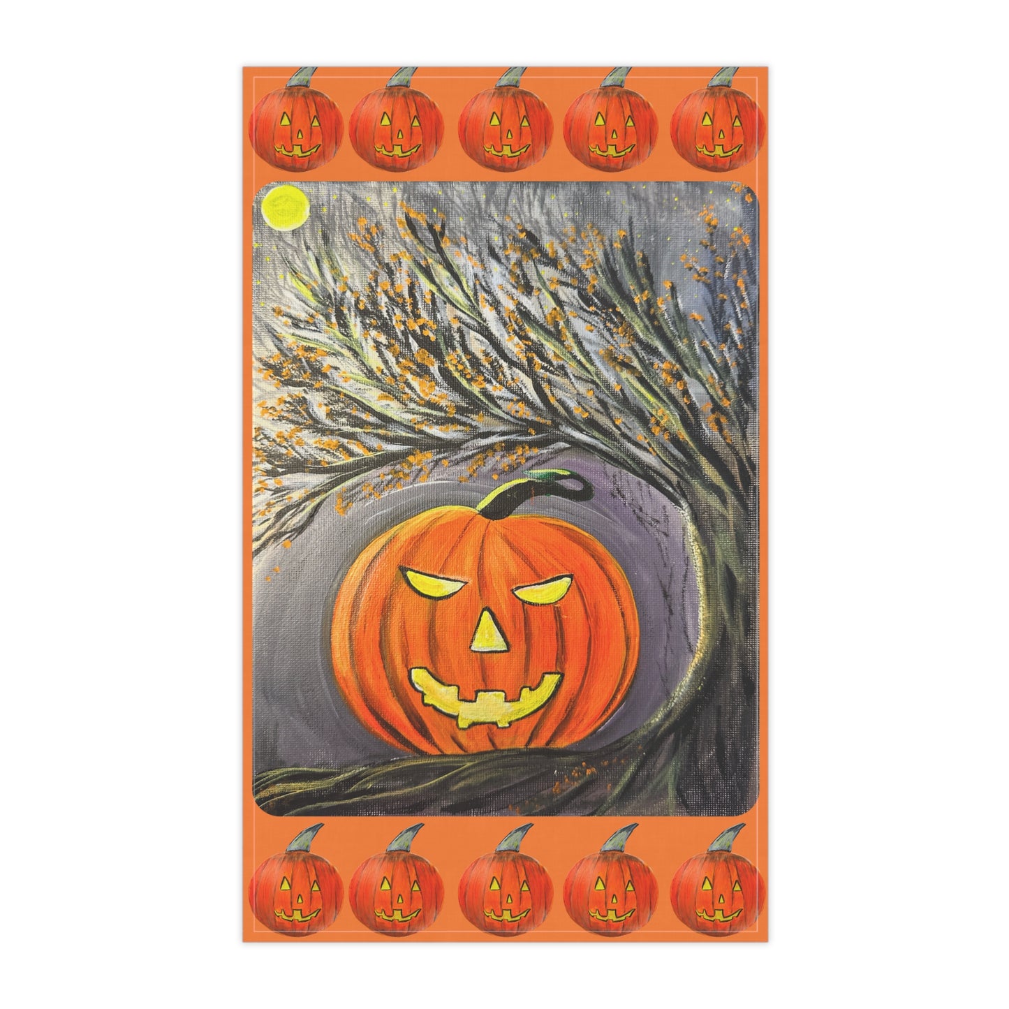 Jack-O'-Lantern Pumpkin Halloween Tea Towel | Spooky Pumpkin Kitchen Towel