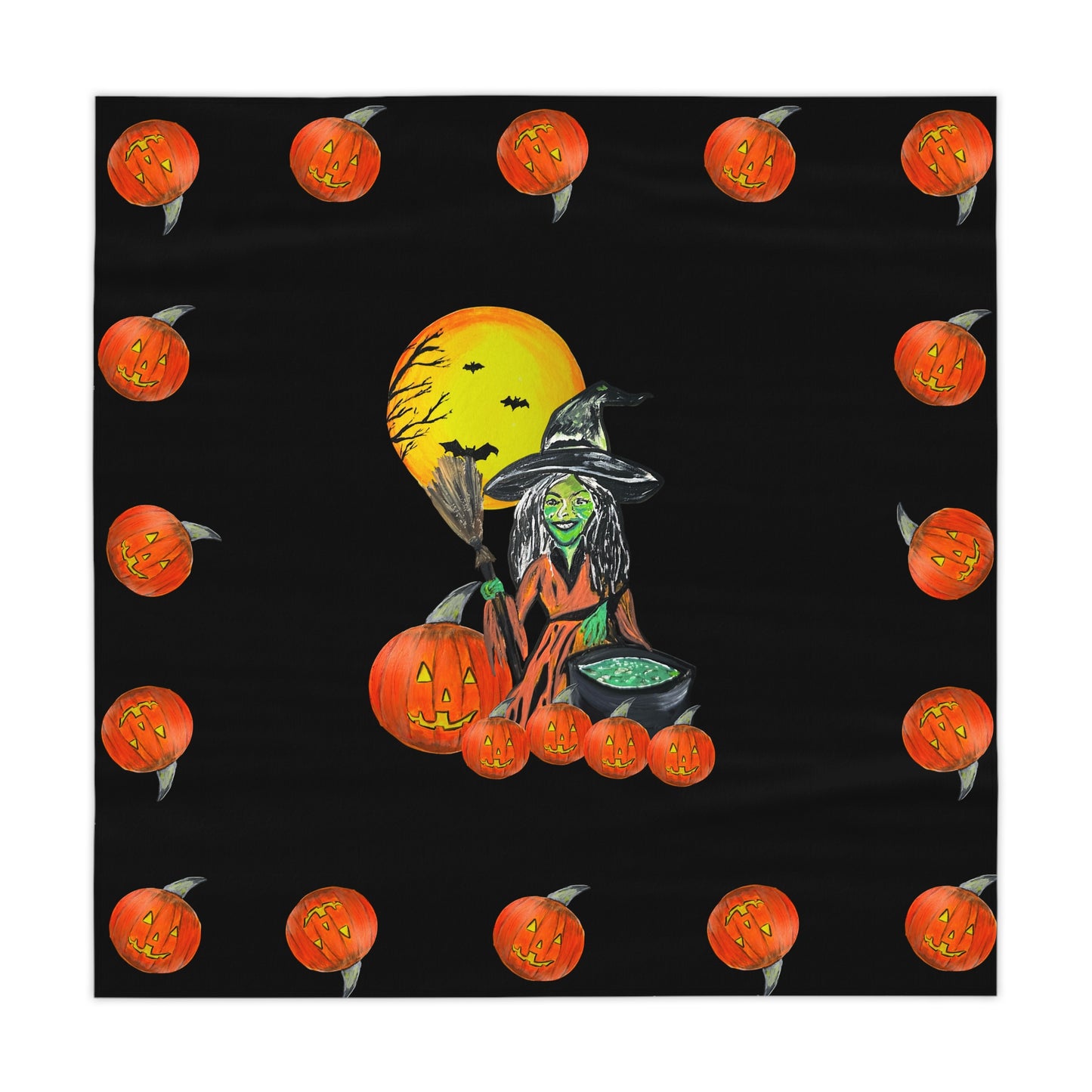 Halloween Tablecloth, Festive Fall Home Decor for Halloween Parties, Spooky Setting, Autumn Decoration, Witchy Jack'o'lantern