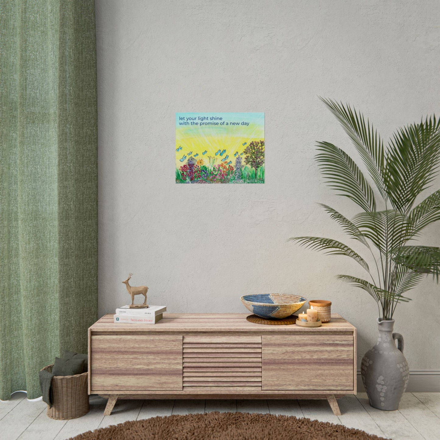 Let Your Light Shine Rolled Poster | Sunrise Garden Illustration, Inspirational Quote