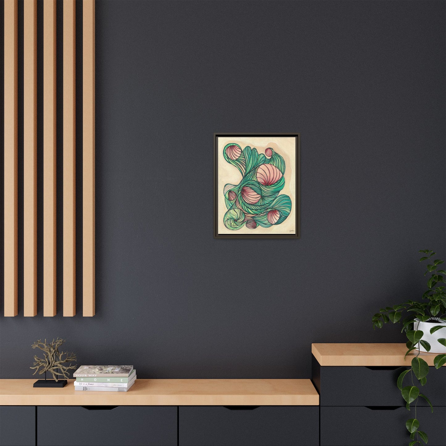 Abstract Organic Swirls Matte Canvas Framed | Botanical Line Art Wall Decor