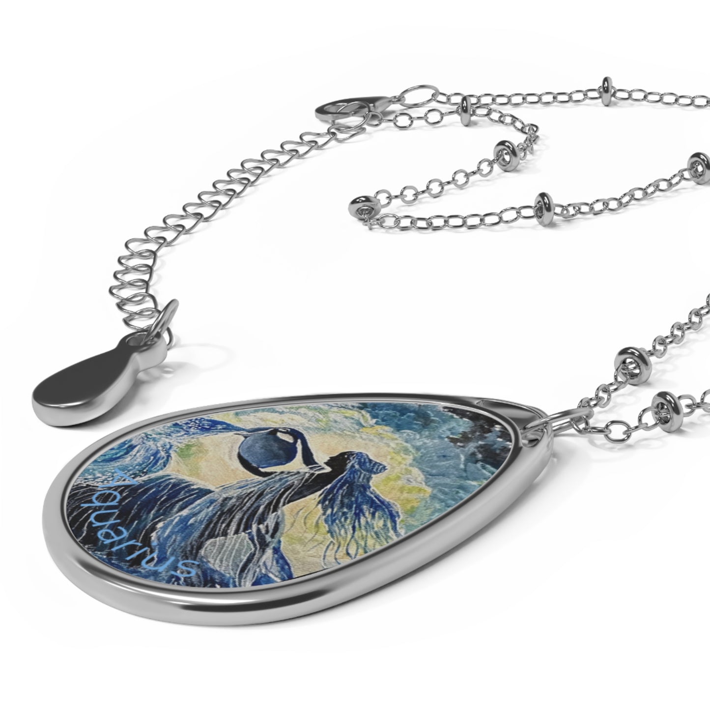 Oval Necklace, Aquarius Astrological Pendant, Nature Lover Gift, Everyday Elegance, Minimalist Design, Chic Treasure