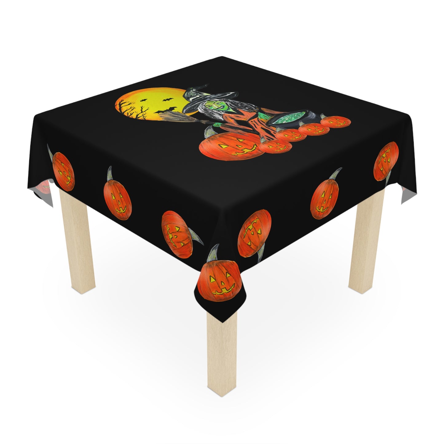 Halloween Tablecloth, Festive Fall Home Decor for Halloween Parties, Spooky Setting, Autumn Decoration, Witchy Jack'o'lantern