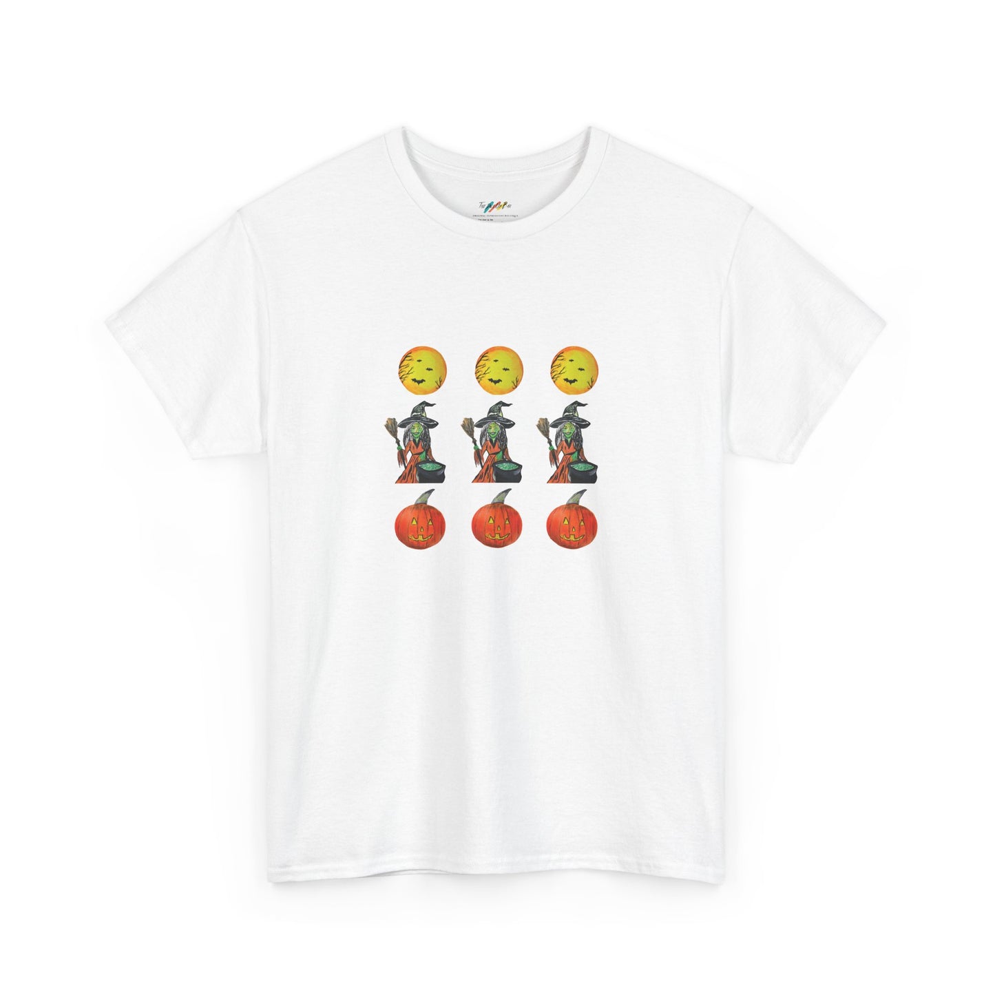 Halloween Tee - Moons, witches, and jacko'lanterns - Unisex Heavy Cotton