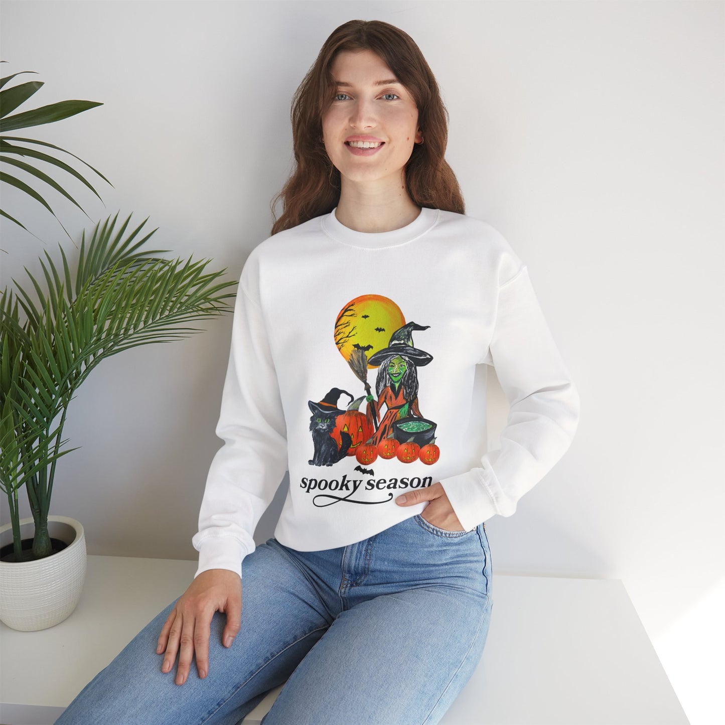 Spooky Season Witch Cats Sweatshirt | Halloween Pumpkin Moon