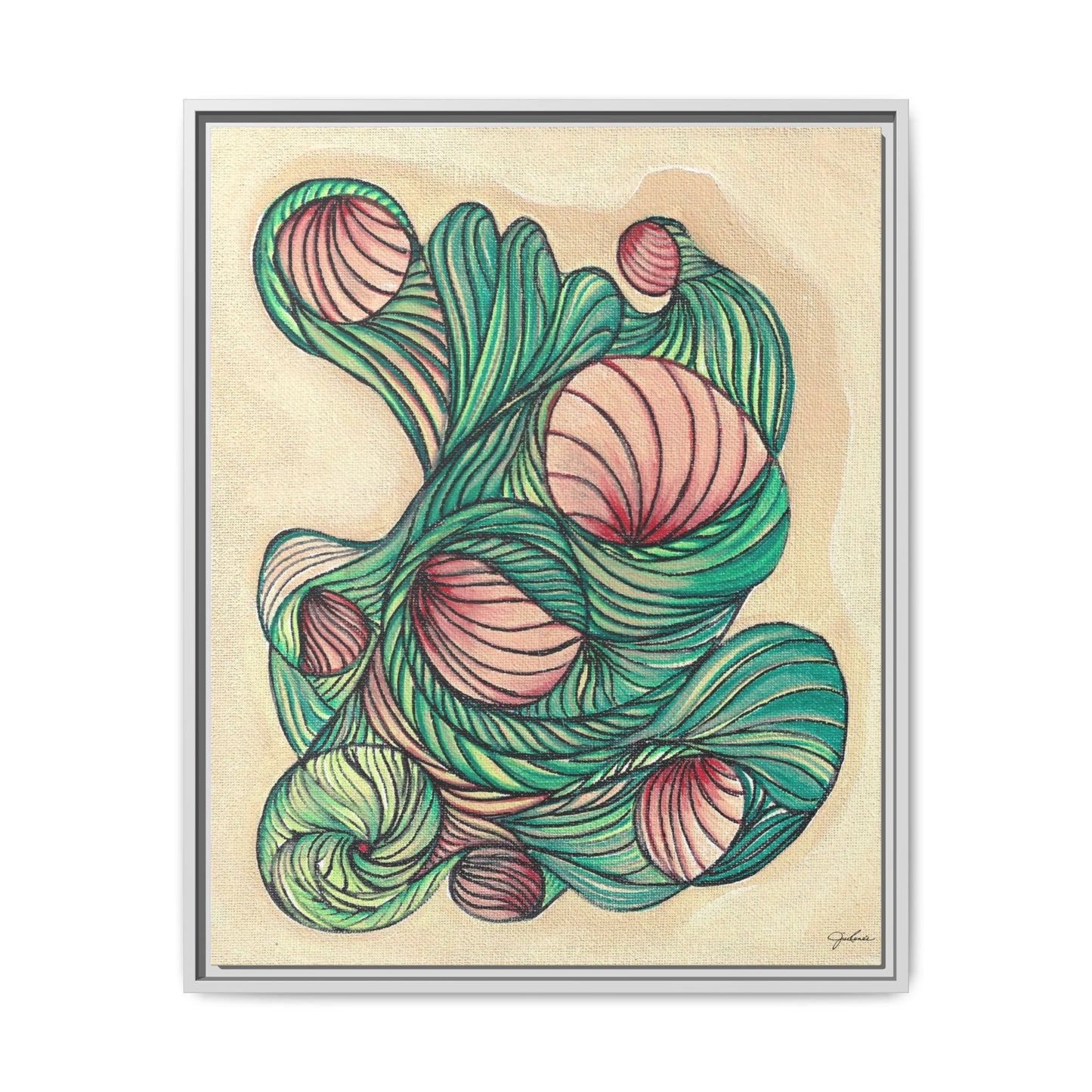 Abstract Organic Swirls Matte Canvas Framed | Botanical Line Art Wall Decor
