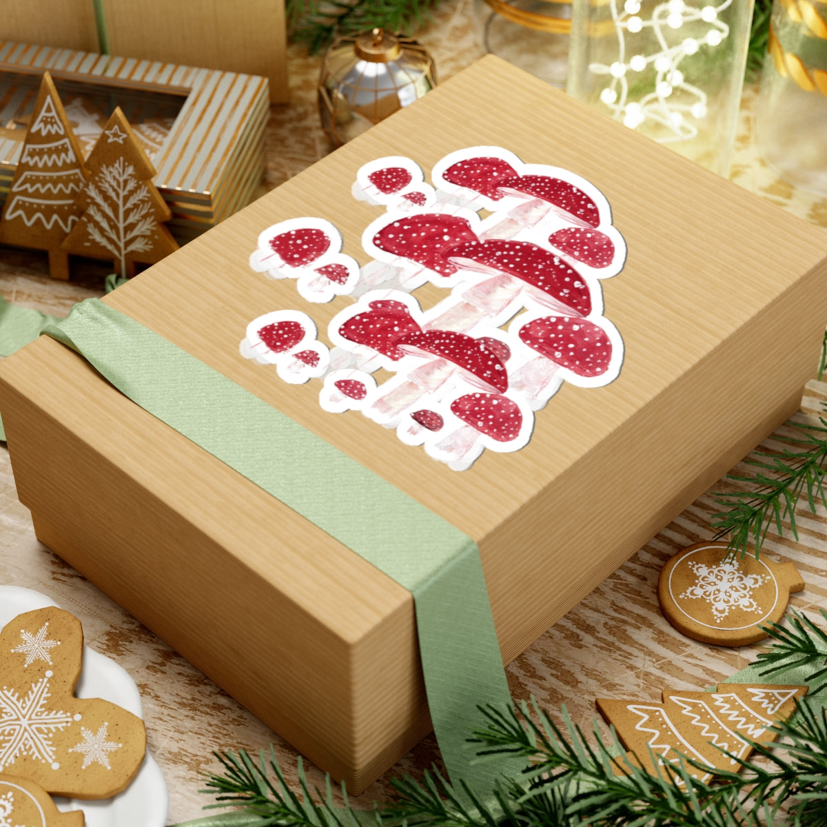 Red Toadstool Mushroom Sticker — Watercolor Fungi Kiss-Cut Decal