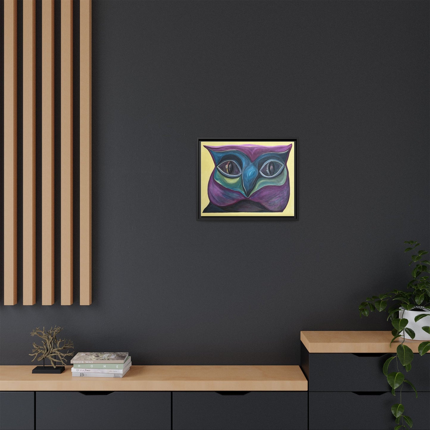 Abstract Colorful Owl Painting Matte Canvas, Framed | Modern Wall Art
